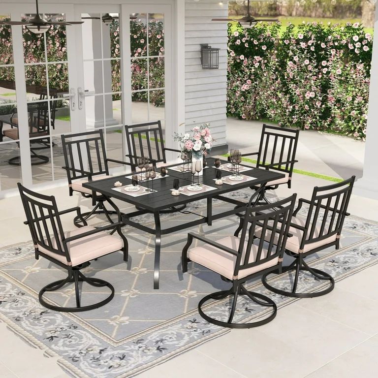 Sophia & William 7 Piece Outdoor Patio Dining Set Metal Furniture Set with Swivel Chairs and Tabl... | Walmart (US)