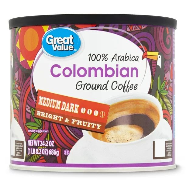 Great Value 100% Arabica Colombian Medium Dark Ground Coffee, 24.2 oz - Walmart.com | Walmart (US)
