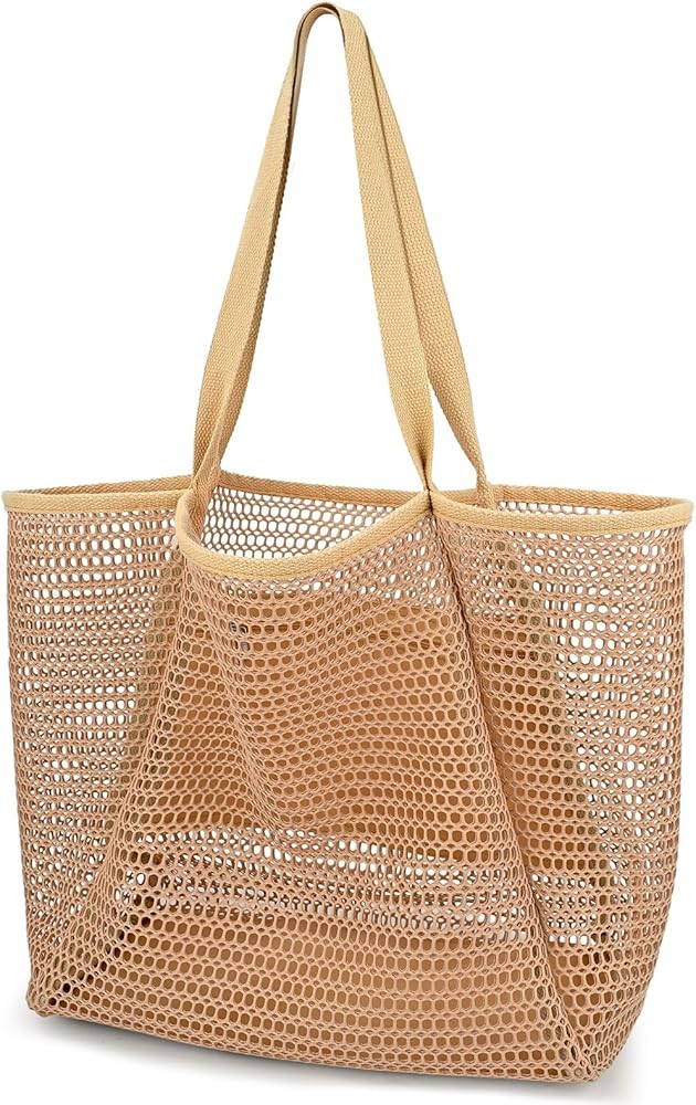 Iioscre Mesh Beach Bag for Women, Hobo Pool Bags with Wide Shoulder Straps & Zipper Inner Pocket,... | Amazon (US)