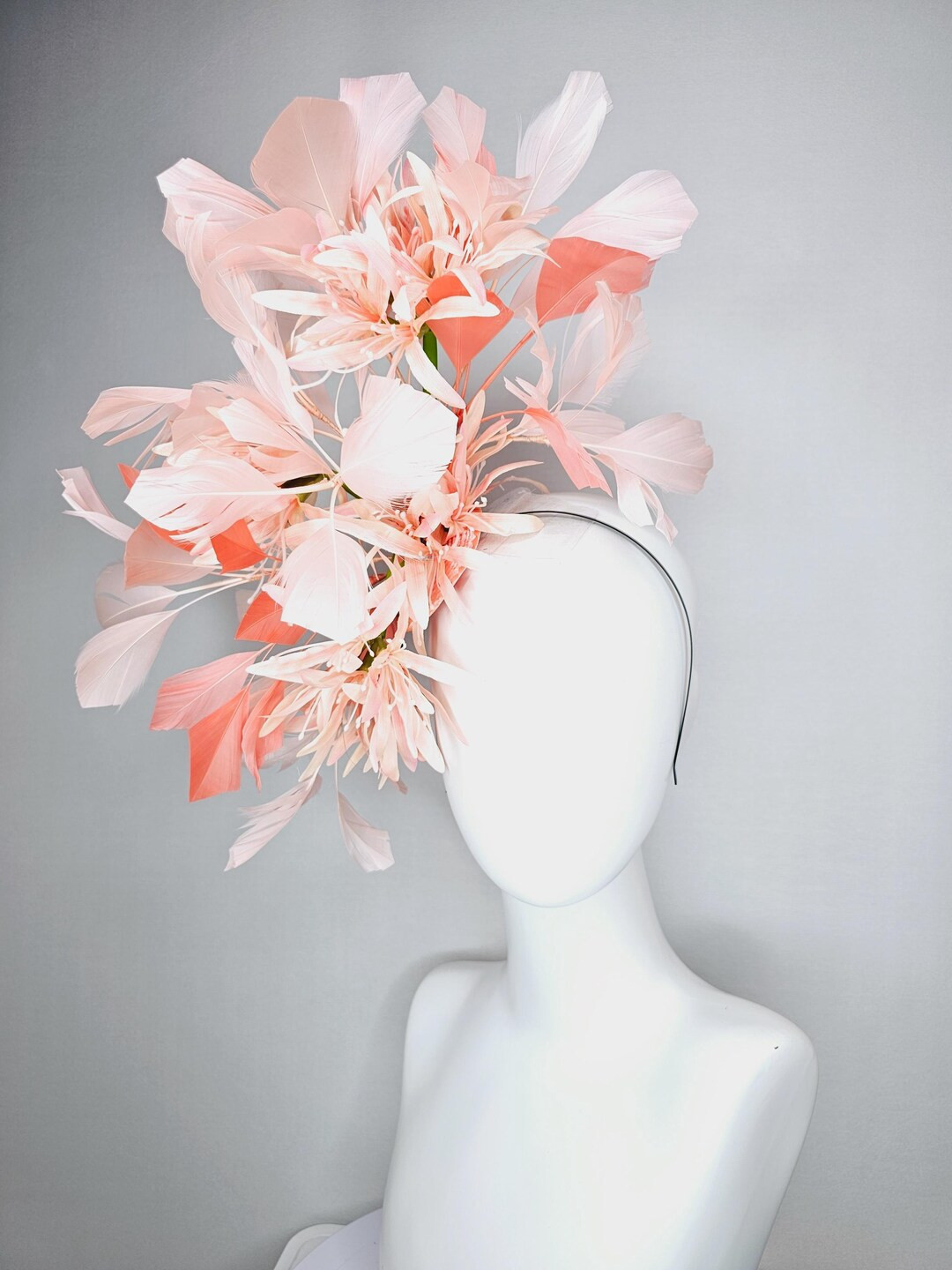 Kentucky Derby Hat Fascinator Light Peach Orange Satin Silk Flowers and Light Salmon Orange Light... | Etsy (US)