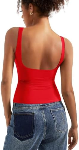 SUUKSESS Women Padded Open Back Boat Neck Tank Tops Double Lined Basic Shirts | Amazon (US)