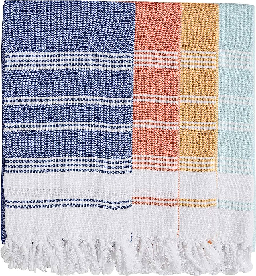 BOSPHORUS Set of 4 - Turkish Cotton Bath Beach Peshtemal Fouta Towel Blanket, Diamond Weave, Prew... | Amazon (US)
