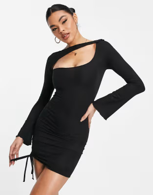 Trendyol cut out neck ruched side mini dress in black | ASOS (Global)
