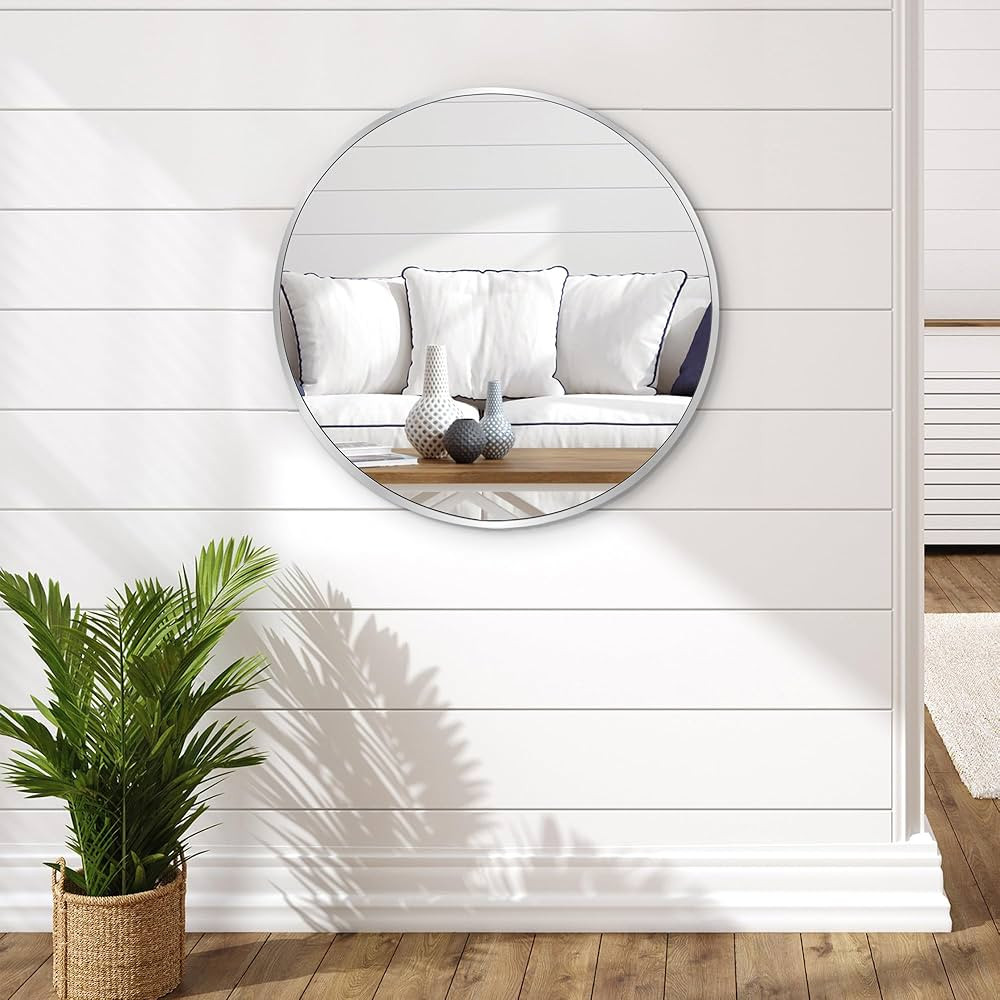 Americanflat 24" Framed Silver Round Mirror - Circle Mirror for Bathroom, Bedroom, Entryway, Livi... | Amazon (US)
