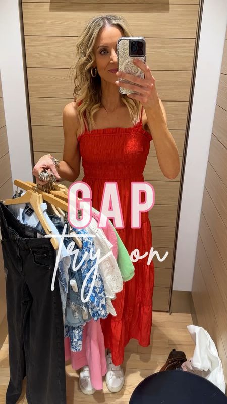 Gap try on haul! gap VIP event ends tonight. Get 40% off with code GAPVIP plus and extra 20% off with code PERK. SOOOO many good pieces here at such great prices! 

Red maxi dress, blue and white blouse with white jeans, pink dress, jean shorts, white eyelet top, white eyelet skirt, straight leg jeans, wide leg jeans

#LTKunder100 #LTKsalealert #LTKunder50