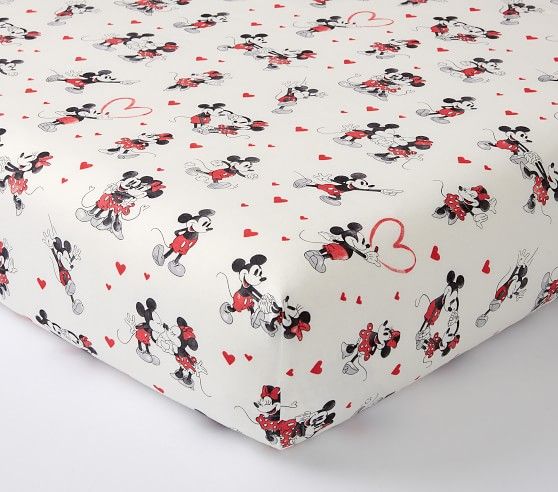 Disney Mickey Mouse Hearts Organic Crib Fitted Sheet | Pottery Barn Kids