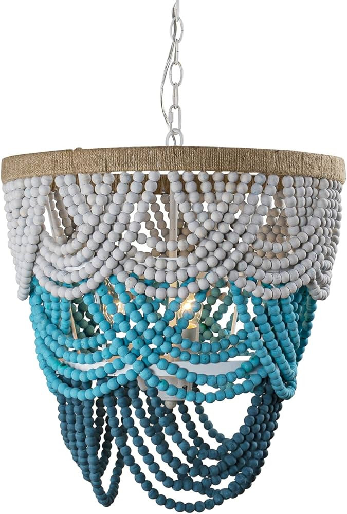 Ceiling Light Fixture Vintage Beaded Chandelier Lights Bohemia Wood Hanging Lights, Off-White/Blu... | Amazon (US)