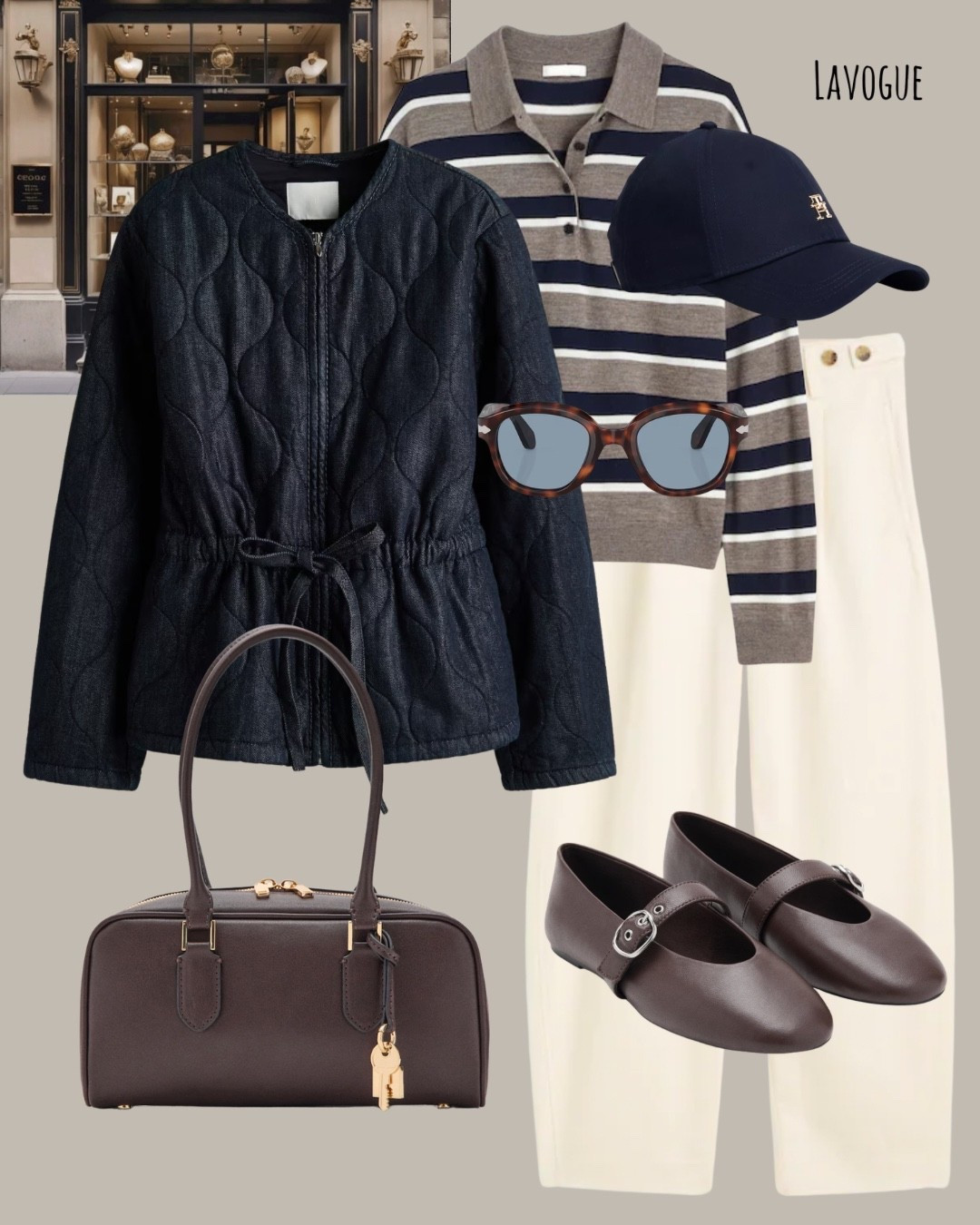 🤍 Denim quilted jacket layered over a grey and navy striped merino polo, paired with ivory barrel-leg pants. Finished with a brown bag and ballerina flats for a classic, effortless vibe.

Shop Below 👇🏼 

#LTKootd #LTKSeasonal #LTKWorkwear
