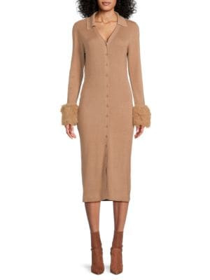 Ribbed Faux Fur Trim Midi-Sweater Dress | Saks Fifth Avenue OFF 5TH