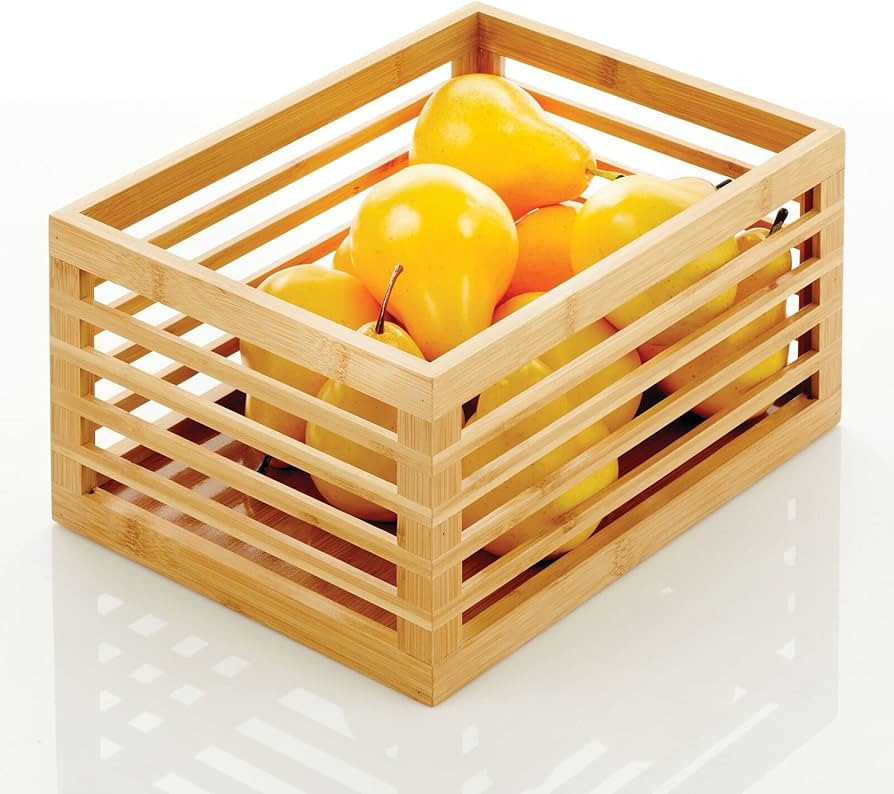 mDesign Bamboo Slotted Cabinet Shelf Storage Organizer Bin for Kitchen, Pantry, Bathroom, Bedroom... | Amazon (US)