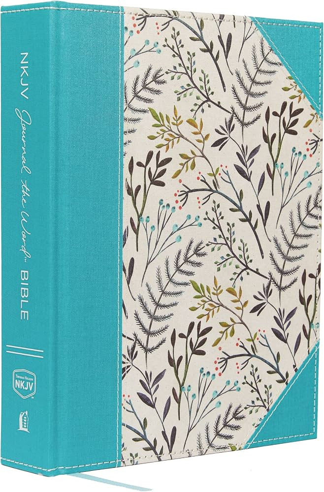 NKJV, Journal the Word Bible, Large Print, Cloth over Board, Blue Floral, Red Letter: Reflect, Jo... | Amazon (US)