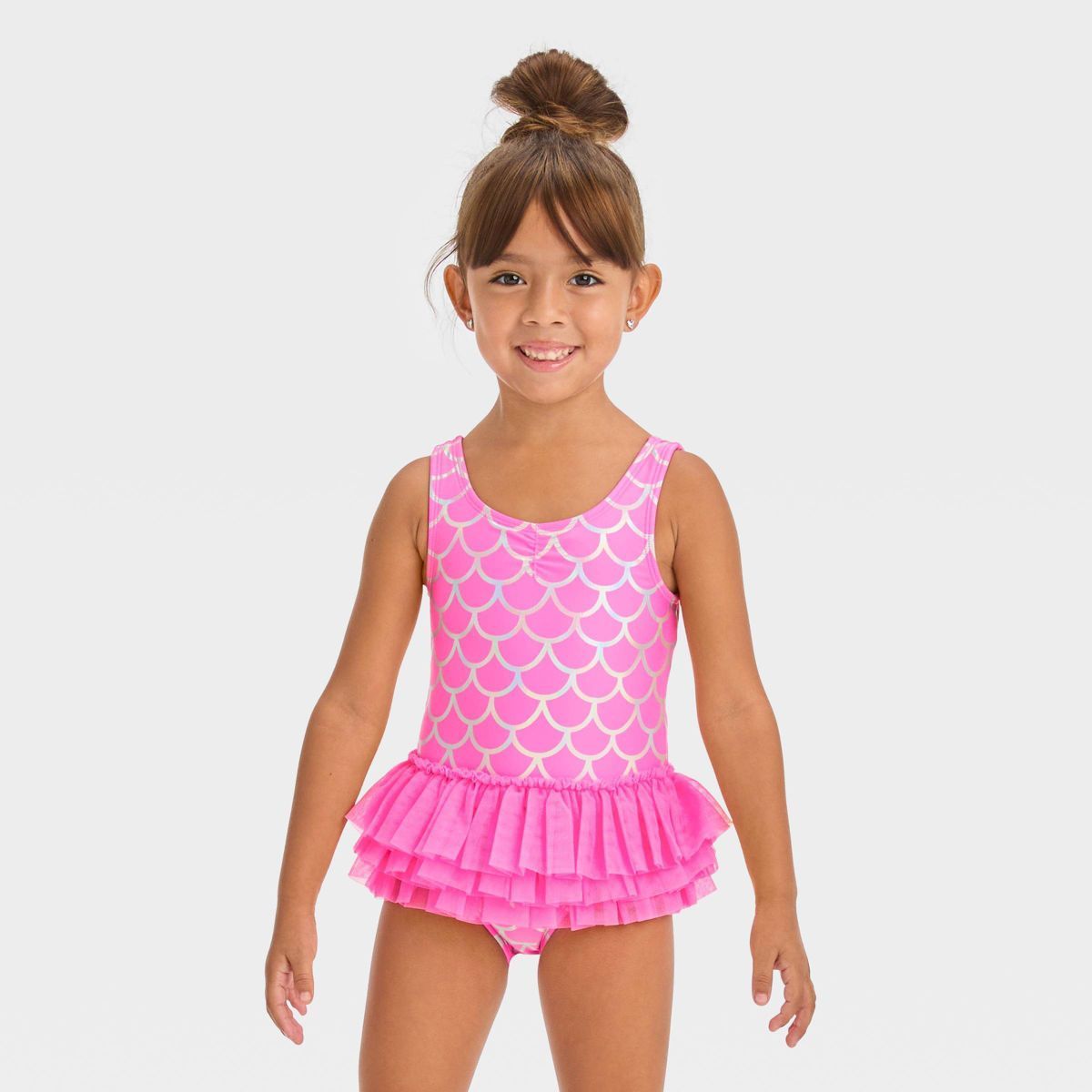 Toddler Girls' Tutu One Piece Swimsuit - Cat & Jack™ Pink 4T: UPF 50+ Protection, Metallic Silv... | Target