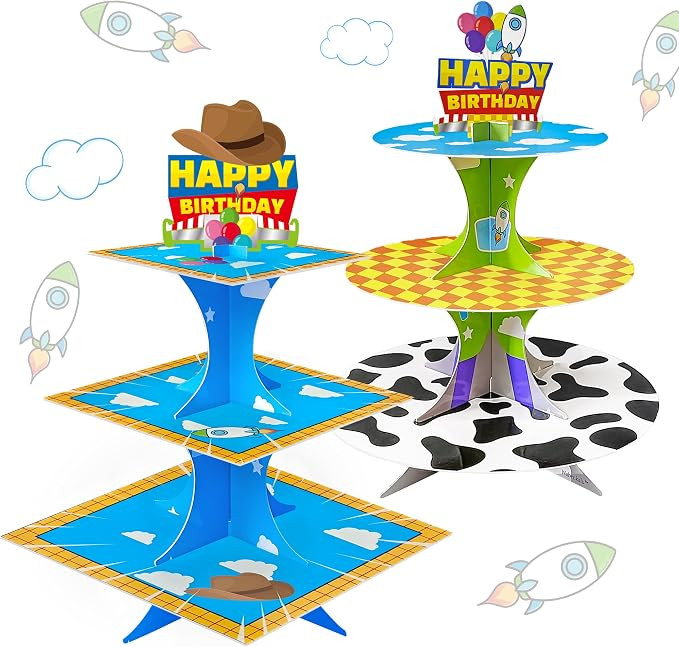 Nabenkalu 3-Tier Cartoon Story cupcake stand 2 Sets Cardboard Cake Stand Dessert Tower Holder for... | Amazon (US)