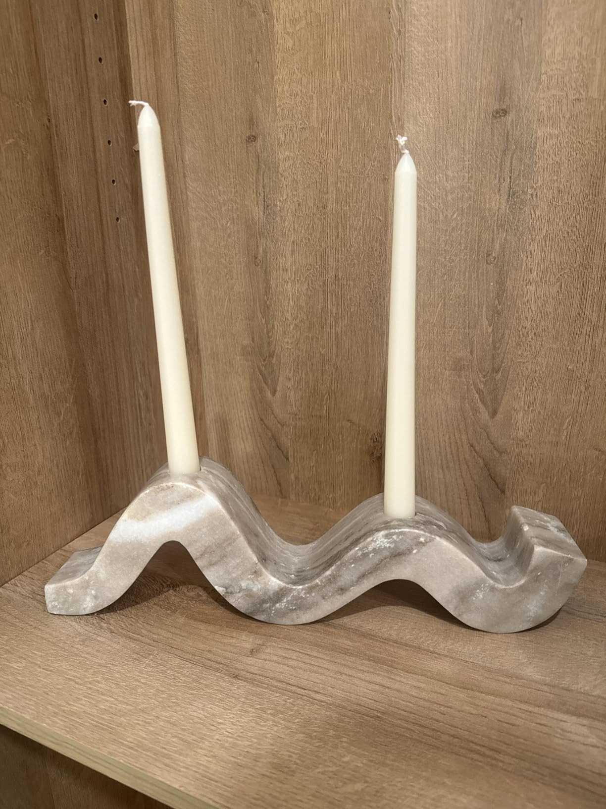 Bloomingville Marble Wave Double Taper Candle Holder, Beige | Amazon (US)