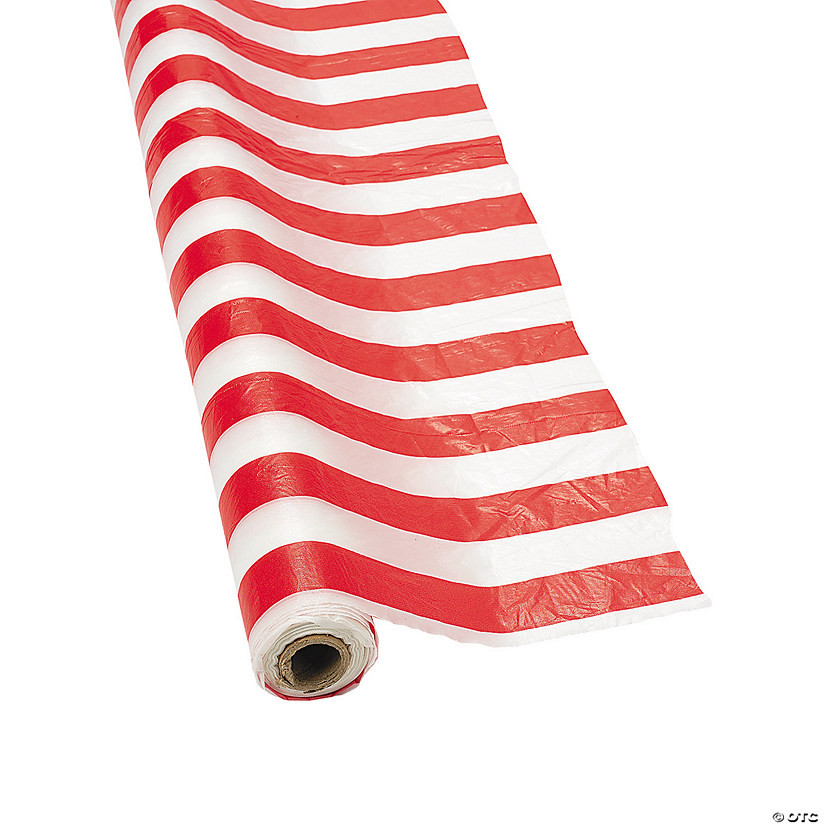 40" x 100 Ft. Red & White Striped Disposable Plastic Tablecloth Roll | Oriental Trading Company