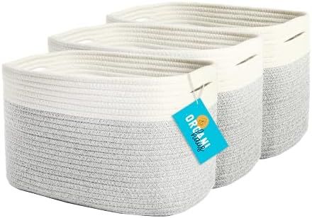 OrganiHaus 3-Pack Cotton Rope Nursery Shelf Baskets | Baby Basket for Nursery Storage Shelf | Hom... | Amazon (US)
