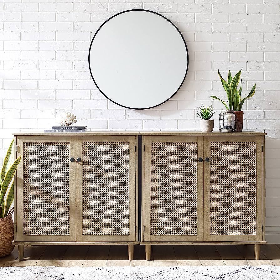 Art Leon Storage Cabinet, Set of 2, Mid Century Modern Accent Cabinet with 2 Mesh Woven Rattan Do... | Amazon (US)