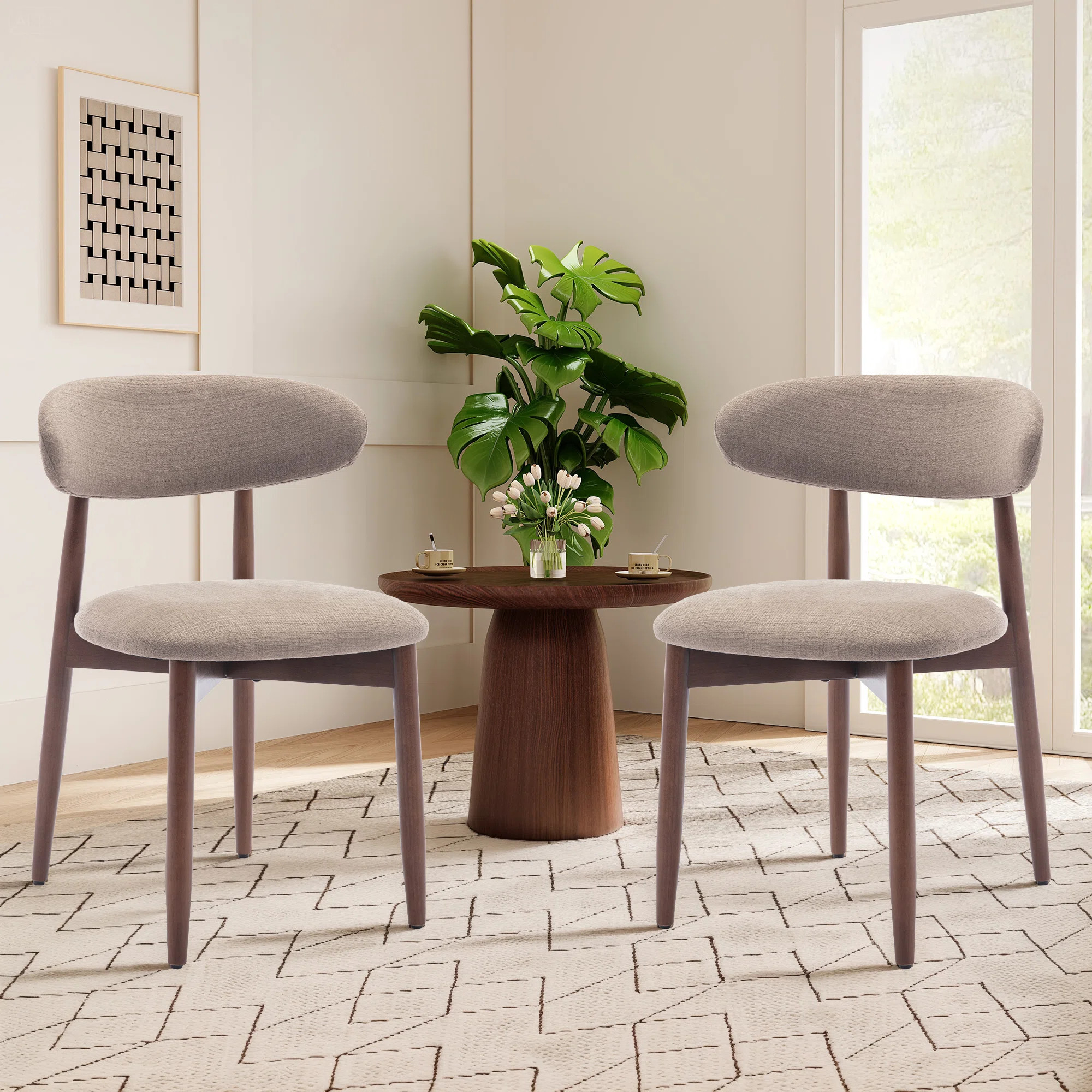 Solid Wood Upholstered Dining Chair - Ergonomic Curved Back, Comfort Fabric (Set of 2) | Wayfair UK