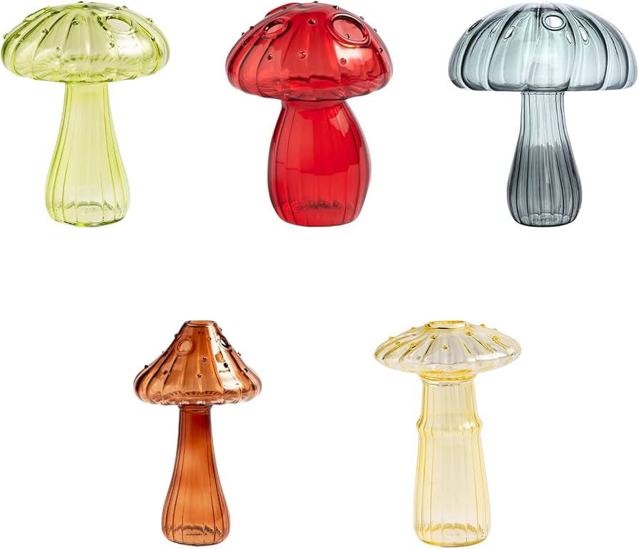 IUIBMI Mushroom Vase Set of 5, Colorful Mushroom Glass Bud Vases, Small Vases for Flowers, Glass ... | Amazon (US)