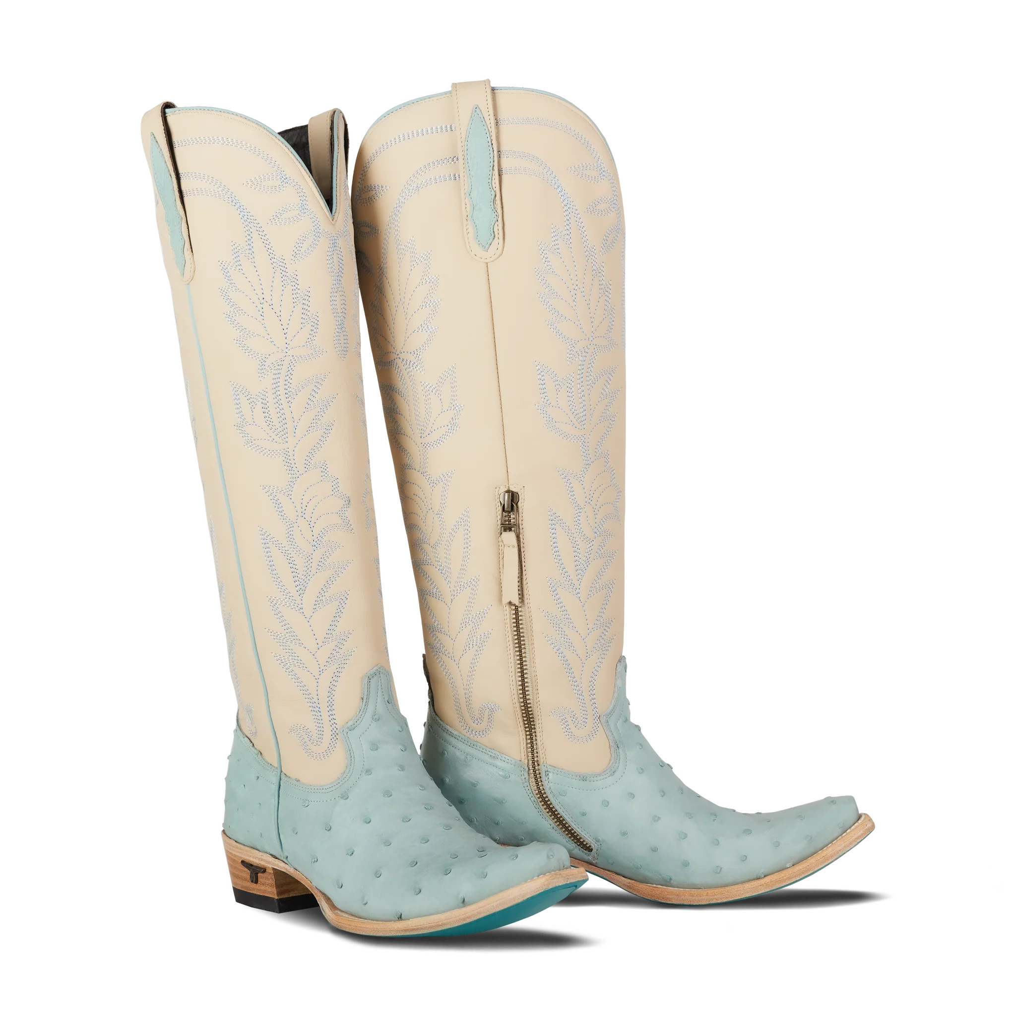 Sandaga Knee High - Powder Blue Ostrich | Lane Boots