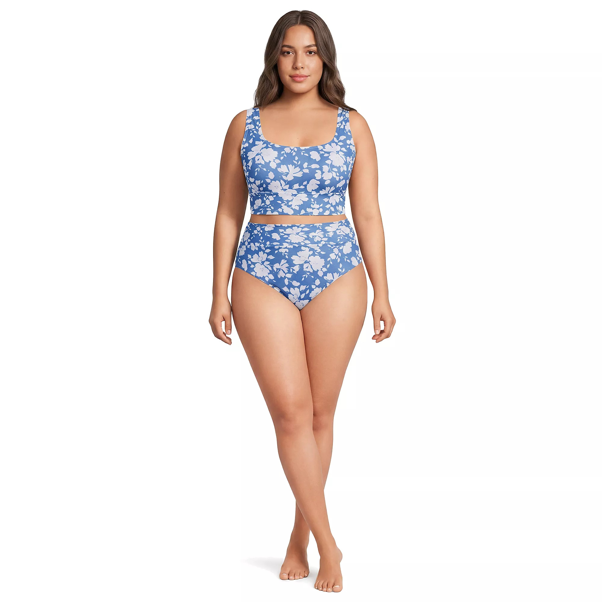 Women's Tugless Midkini Top and High Waisted Bottom Swimsuit Set | Lands' End (US)