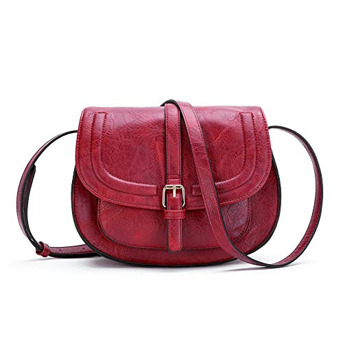 AFKOMST Crossbody Bags for Women,Small Saddle Purse and Boho Cross Body Handbags,Vegan Leather, Dark Red | Amazon (US)