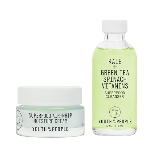 Youth To The People Daily Cleanse, Hydrate, Plump Skin Travel Size Duo, 2-Pc Skincare Bundle Set, Superfood Kale + Green Tea Facial Cleanser (2oz) + Superfood Air-Whip Hydrating Moisturizer (0.5oz) | Amazon (US)