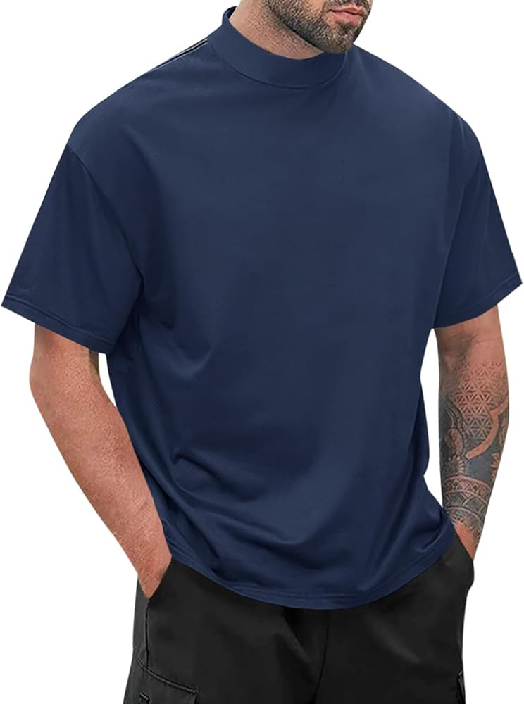 Wihion Men Turtleneck Mock Neck T Shirts Short Sleeve Ribbed High Neck T-Shirt Tee | Amazon (US)