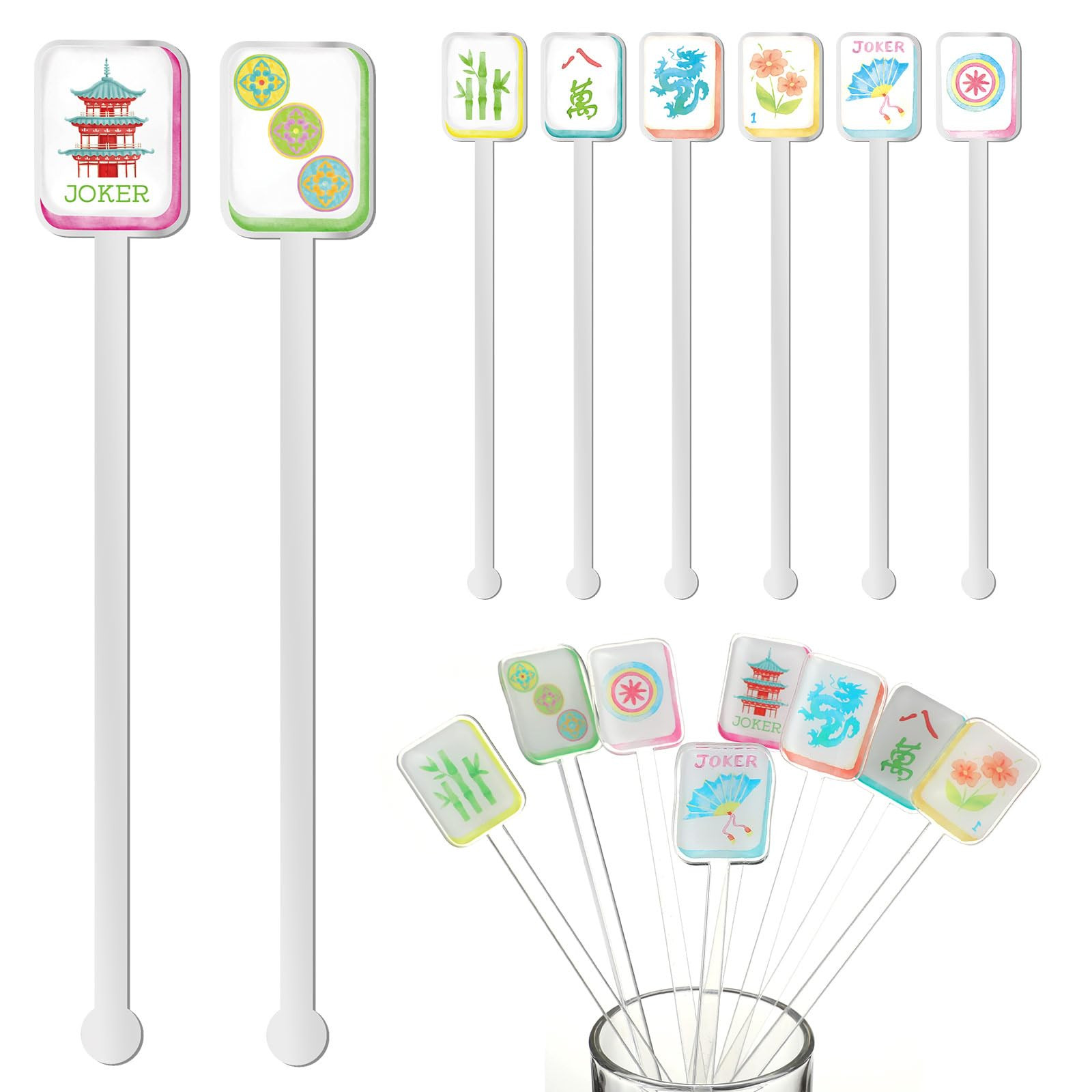 LemonRoad 8 Pcs Mahjong Cocktail Swizzle Sticks, Plastic Mahjong Drink Stirrers, Acrylic Shafts f... | Amazon (US)