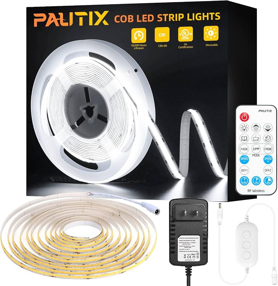 PAUTIX COB LED Strip Light 2520LEDs,Super Bright 5200Lumen 6500K White 16.4ft/5m,Dimmable 24V LED... | Amazon (US)