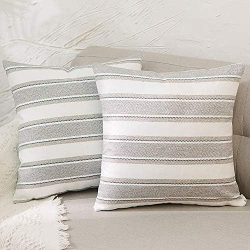 NATUS WEAVER Stripe Decorative Faux Linen Throw Pillow Cases Cushion Covers Faux Linen Textured f... | Amazon (US)