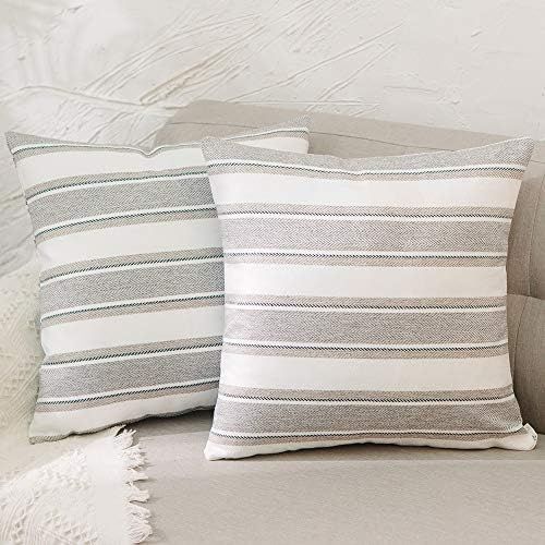NATUS WEAVER Set of 2, Stripe Pillow Case Soft Linen Decorative Throw Cushion Cover Pillowcase wi... | Amazon (US)