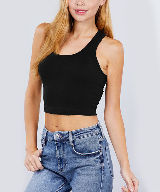 SBS Fashion Women's Tank Tops BLK-BLACK - Black Racerback Crop Tank - Women & Juniors | Zulily