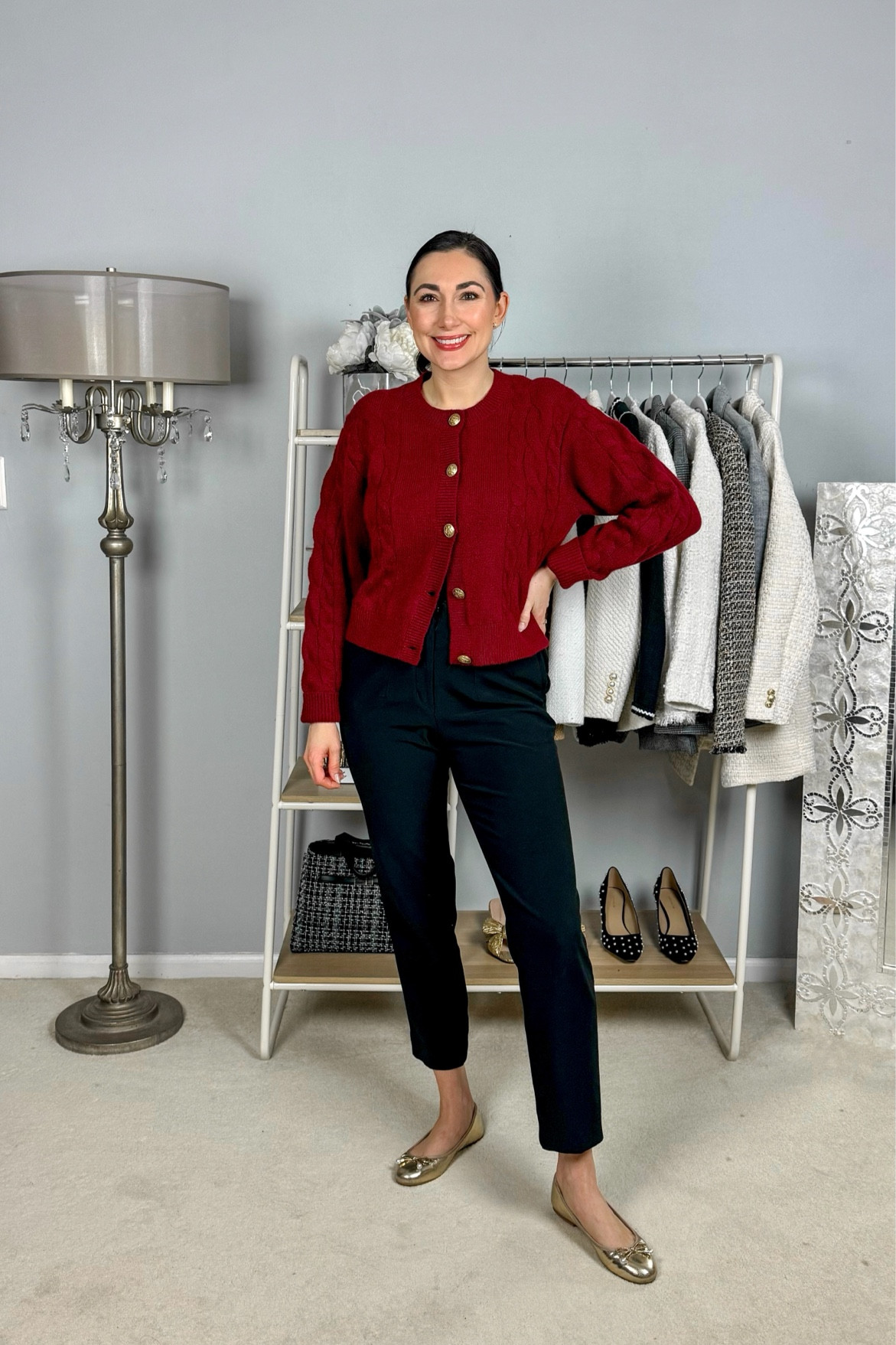Winter business casual work outfit of the day ❤️🖤

Red cardigan sweater size small, fits roomy (extra 60% off)
Black long sleeve top 
Black pants 
Gold ballet flats size 6.5, size find half size 

Work wear 
Office outfit 

#LTKShoeCrush #LTKSaleAlert #LTKWorkwear