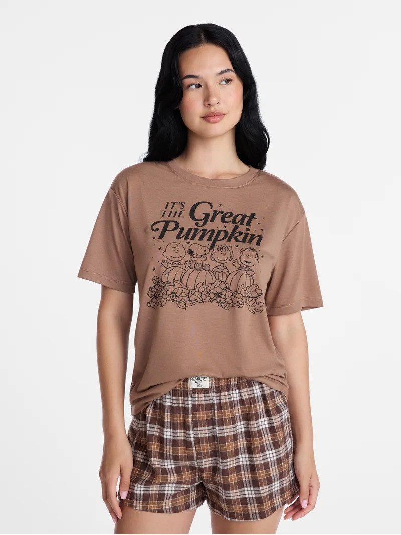 Peanuts Snoopy Women's and Women's Plus Great Pumpkin Tee and Shorts Sleep Set, 2-Piece, Sizes XS... | Walmart (US)