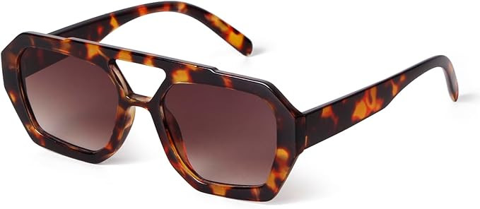 ADE WU Trendy Square Aviator Sunglasses for Women Thick Frame Double Bridge Geometric Sun Glasses | Amazon (US)