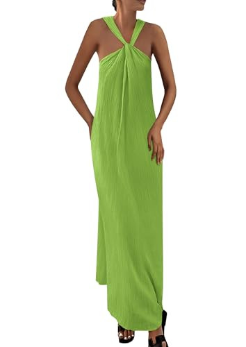 PRETTYGARDEN Womens 2026 Casual Long Summer Dresses Sleeveless Strappy Loose Flowy Beach Vacation Maxi Dress with Pockets (Green,Small) | Amazon (US)