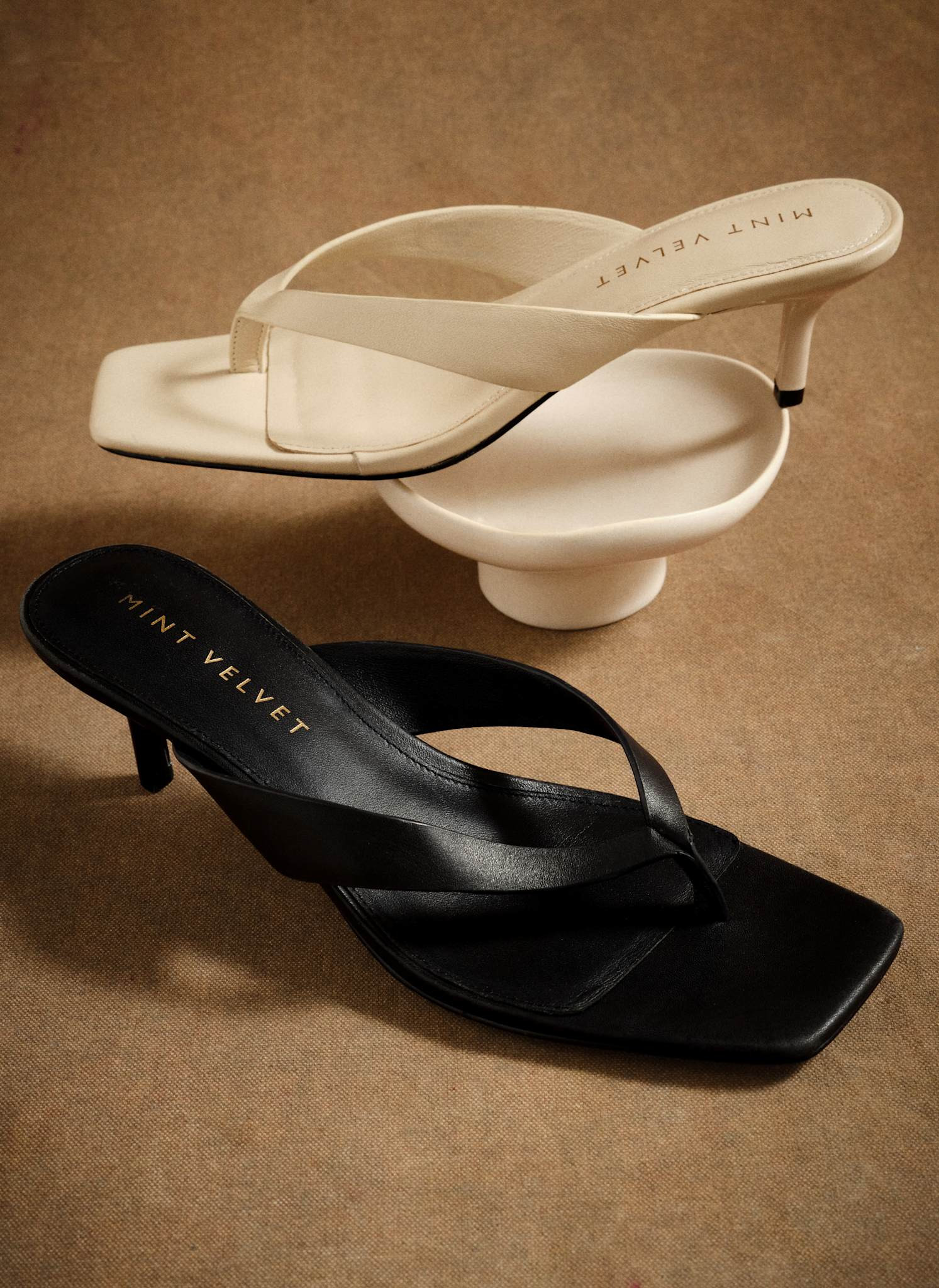 Betty Black Leather Flip Flop Heels | Mint Velvet