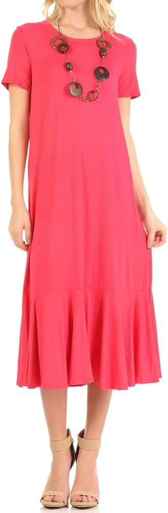 iconic luxe Women's A-Line Ruffle Hemline Midi Dress | Amazon (US)