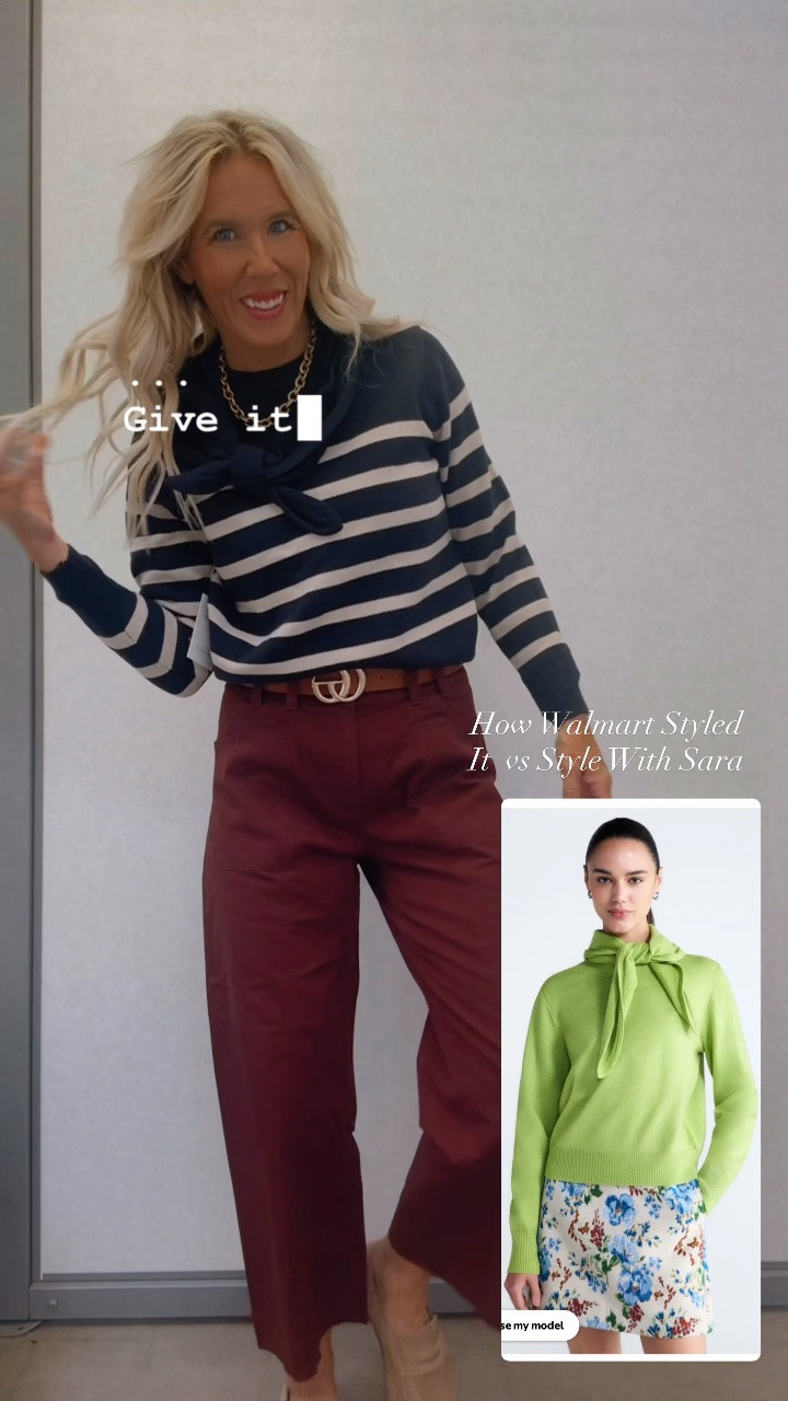 Okay, this sweater is actually SO cute—and Walmart’s cover photo did not do it justice! 🤎🍂

The faux-scarf trend is having a major moment, and scarves are officially returning for fall 2026. But don’t worry—we’re not talking about those giant blanket scarves that swallow your entire face and neck, Lenny Kravitz style. 😂 These are simple, petite, and sometimes even attached for that effortless “pretend scarf” look.

You’re going to see this detail everywhere—from jackets to sweaters—and I’m loving it! This one almost gives me a classic little sailor-inspired look. I paired the navy with deep burgundy, and the combination creates such a rich, polished fall outfit. ⚓️🍷

Walmart’s styling vs. how I styled it—what do you think?!

FIT INFO: I’m wearing a size small. It’s slightly oversized, incredibly soft, and fits very true to size. For reference, I’m 5’7” and 140 pounds.

Comment SWEATER and I’ll send you the link! 🔗

#LTKxWalmart #LTKgrwm #LTKmomlife