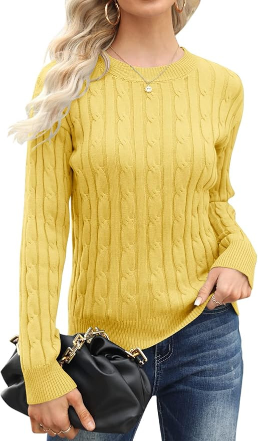 Esobo Women's Classic-fit Lightweight Cable Long Sleeve Mockneck Loose Casual Sweater Jumpers | Amazon (US)