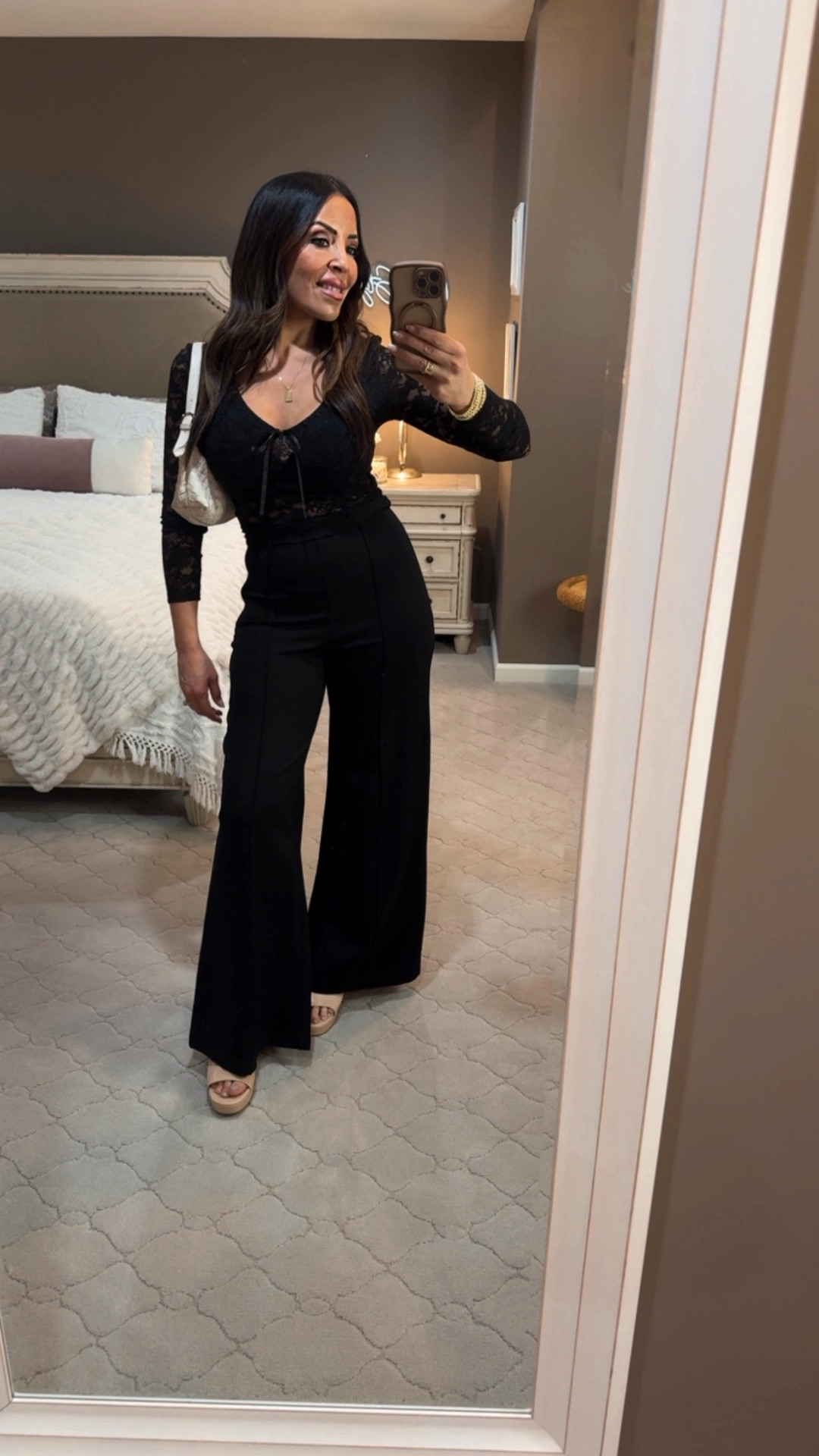 A great fitting pair of black pants is a staple to building a capsule wardrobe. I prefer a draping wide leg pair that will elongate my legs and accentuate my waist like this pair of ponte pants from Quince. This is the perfect base for adding cute tops like this lace one from Amazon. I think this would make the perfect Valentine’s date night look. Grab it all, including the accessories! 
💕💘❤️❣️💌💝❣️
#quince #amazonfashoon

#LTKOver40 #LTKValentine