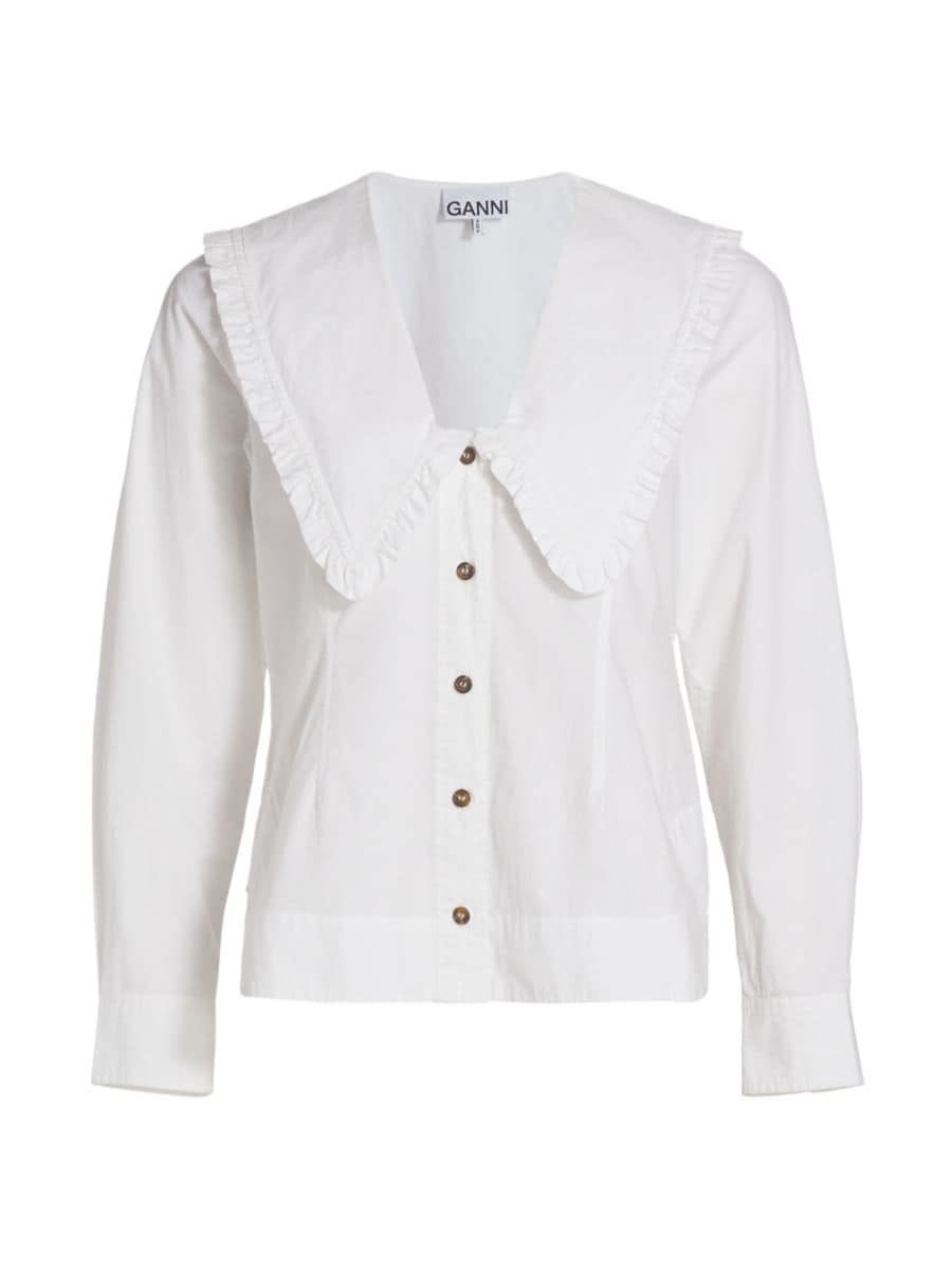 Wide Ruffle-Trimmed Collar Cotton Poplin Shirt | Saks Fifth Avenue