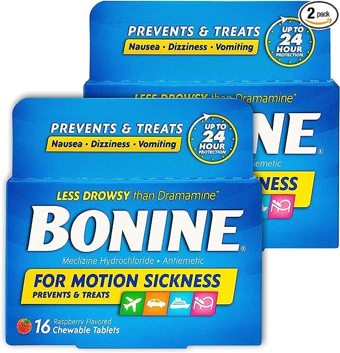 Bonine Chewable for Motion Sickness Relief - with Meclizine HCL 25mg, A Non-Drowsy Formula to Tre... | Amazon (US)