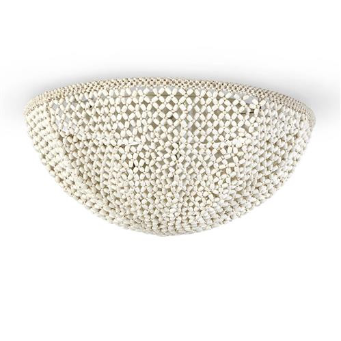 Palecek Quinn Coastal Beach Cream White Wood Coconut Beaded Dome Flush Mount | Kathy Kuo Home