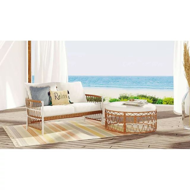 Better Homes & Gardens Lilah 2-Piece Outdoor Wicker Loveseat and Ottoman, White | Walmart (US)