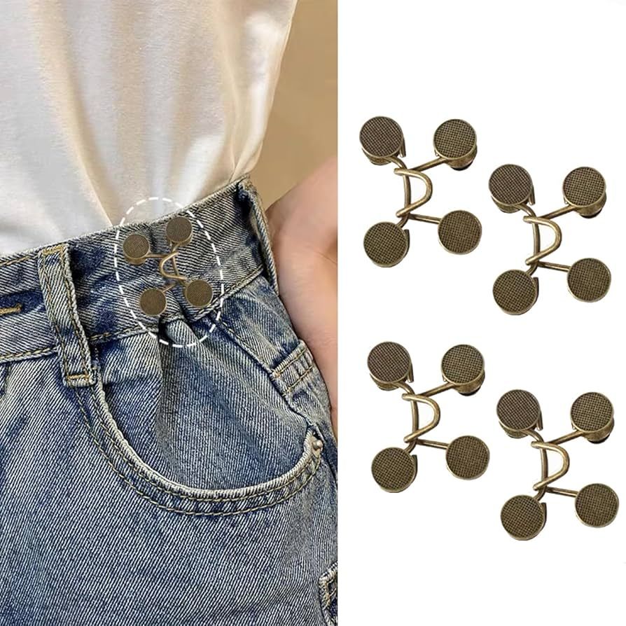 Adjustable Jeans Button Pin，No Need to Sew Jeans Button Needles，Waist Jeans Button Tightener ... | Amazon (US)