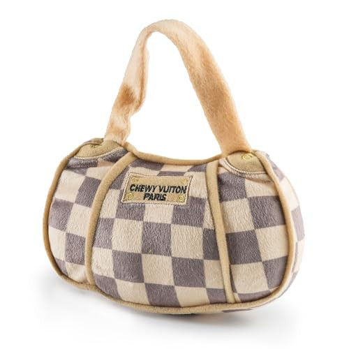 Haute Diggity Dog Haute Diggity Checker Chewy Vuiton Dog Handbag - Medium Plush Designer Dog Toys with Squeaker & Machine-Washable Enrichment & Safe Materials for All Breeds, Size Medium | Amazon (US)