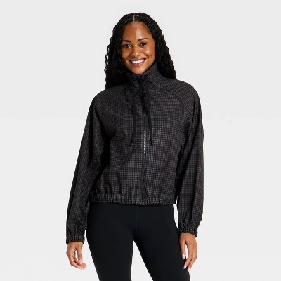 Women's Picot Trim Windbreaker Jacket - All In Motion™ Black XL | Target
