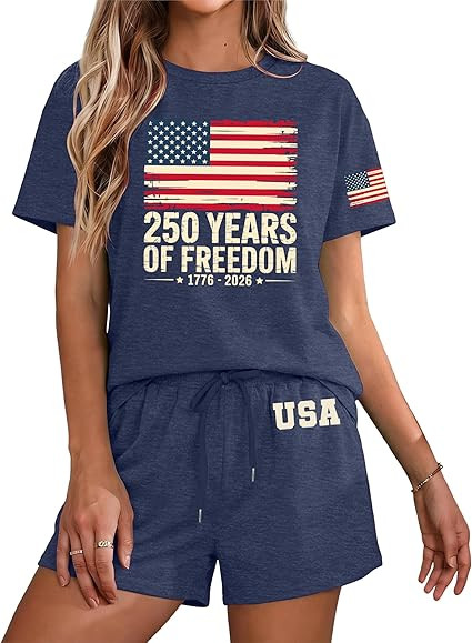 Amazon.com: PECHAR 4th of July 2 Piece Outfits Women American Flag Sets 250 Anniversary USA Shirt... | Amazon (US)